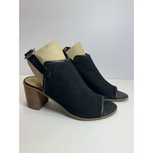 Franco Fortini‎ Black Shoes 8 Women Helix Leather Sandal Block Heel peep toe